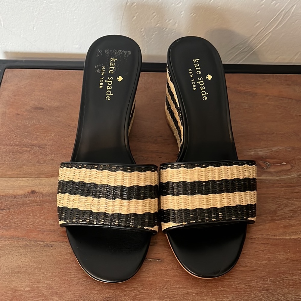 KATE SPADE Linda Wedges Tan And Black Raffia - Picture 4 of 12